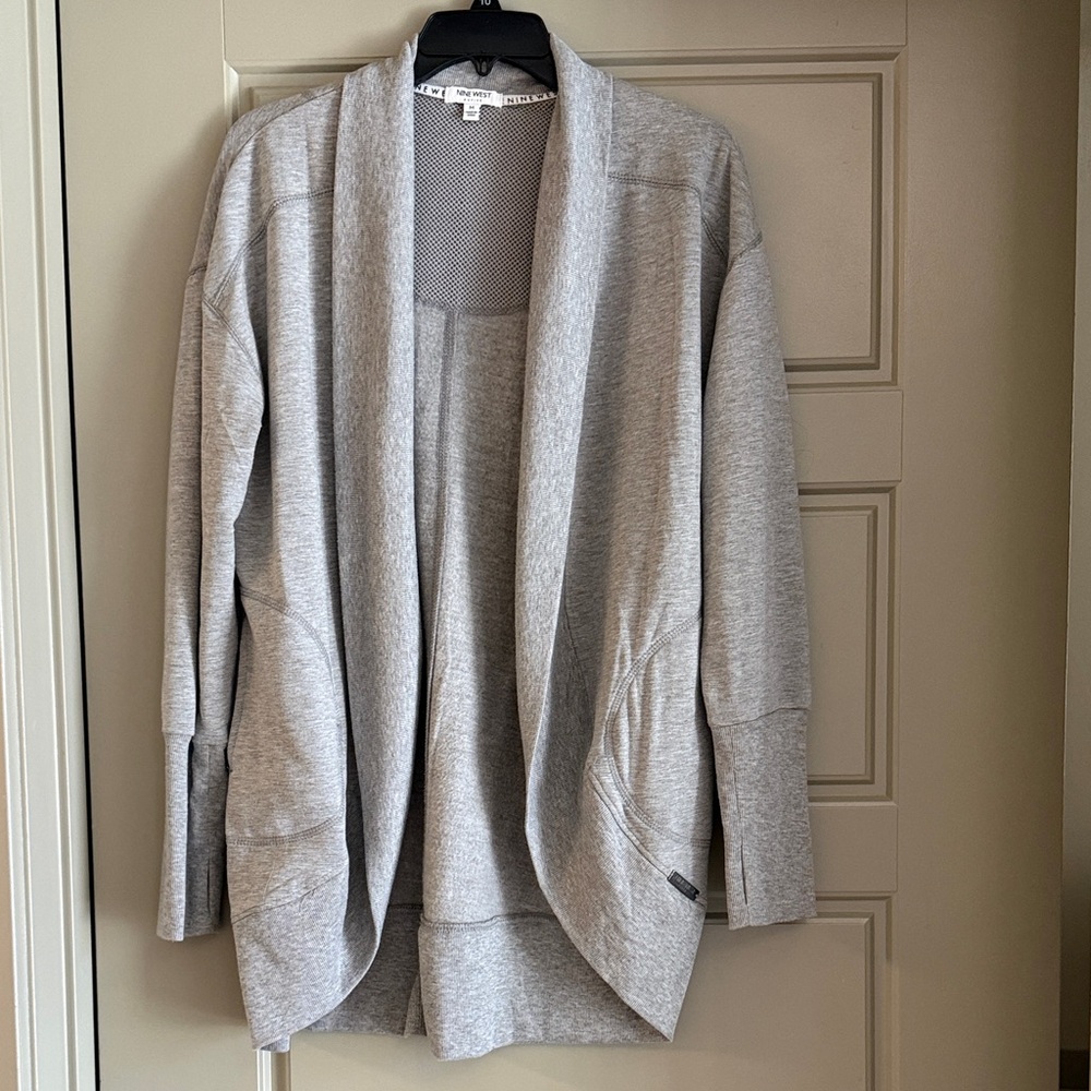 Nine West Light Gray Open-Front Cardigan Sweater